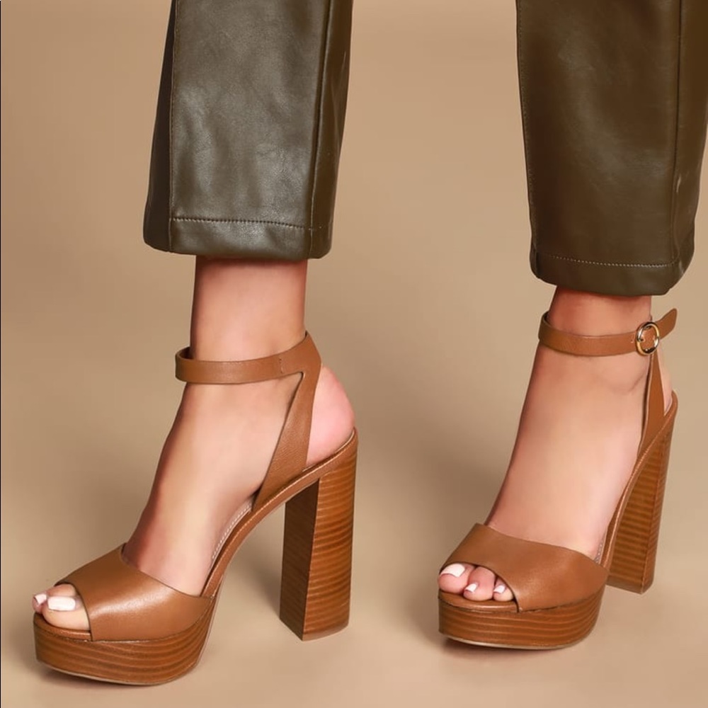 Steve Madden Madeline Cognac Leather Platform Heel